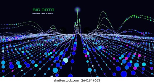 Abstract analytical background with color  lines chart analyze dots data in dark cyberspace.  Quantum cryptography concept.  Banner for business, science and technology. Data chart. Big data.