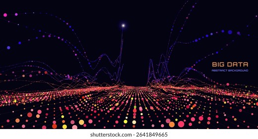 Abstract analytical background with color lines connecting points chart analyze  in dark cyberspace. Quantum cryptography concept.  Banner for business, science and technology. Data chart. Big data.
