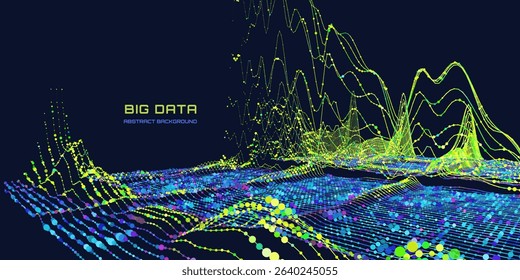 Abstract analytical background with graph of color lines connecting points chart analyze  in dark cyberspace. Quantum cryptography concept.  Banner for business, science and technology. Big data.