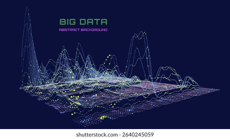 Abstract analytical background with graph of color lines connecting color circles data analyze  in dark cyberspace. Quantum cryptography concept.  Banner for business, science and technology. 