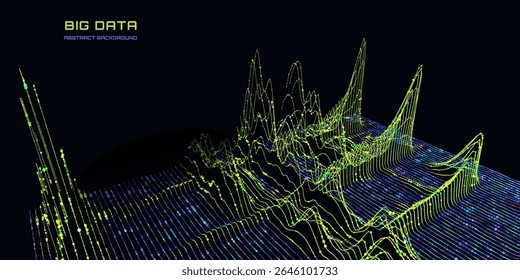Resumo analítico de fundo com gráfico de linhas de cores conectando pontos gráfico analisar no ciberespaço escuro. Conceito de criptografia quântica.  Banner para negócios, ciência e tecnologia. Big data. 