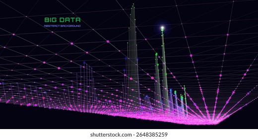 Resumo do fundo analítico com grade conectando círculos gráfico analisar no ciberespaço escuro. Conceito de criptografia quântica.  Banner para negócios, ciência e tecnologia. Gráfico de dados. Big data.