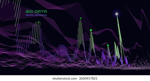 Abstract analytical background with noisy  lines connecting circles chart analyze  in dark cyberspace. Quantum cryptography concept.  Banner for business, science and technology. Big data.