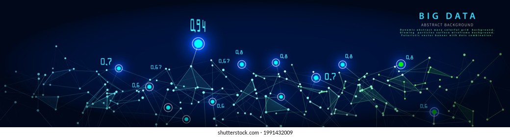 Abstract analytical background with polygonal grid analyze data on blue. Big data. Analytics algorithms data. Quantum cryptography concept. Data chart. 