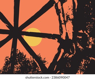 Abstract ancient stone structure with beams silhouette