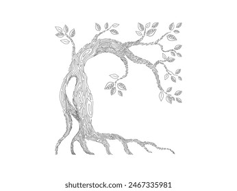 árbol antiguo abstracto, dibujo de la mano del Vector del arte de la línea