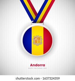 Abstract Andorra country flag on medal vector. Happy national day of Andorra background with modern typography.