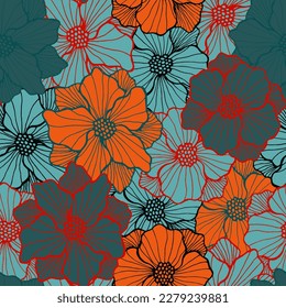 Abstract anemone blossom endless pattern. Organic floral background. Anemone flower with lined petals. Packaging print. Field bloom rustic seamless sample stencil motif.