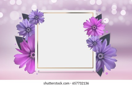 Abstract Anemone Flower Realistic Vector Frame Background EPS10