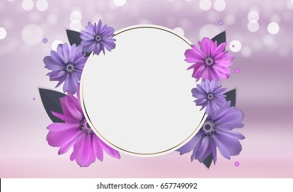 Abstract Anemone Flower Realistic Vector Frame Background EPS10