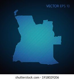 Abstract Angola map template made from blue diagonal lines on dark background. Vector illustration EPS10.