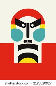 Abstract angry face, poster with copy space, vector illustration.