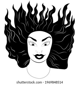abstract angry woman black and white , fire woman 