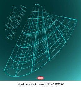 abstract angular dark cyan pattern with turquoise web structure texture with cube with slate line isolated on azure background. vector illustration