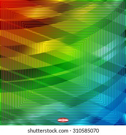 abstract angular rainbow pattern with colorful texture with green curve with rhombus with on dark background. vector illustration