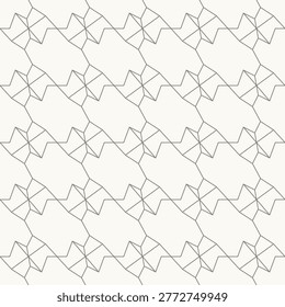 Abstract angular star chain seamless pattern in minimal line design, geometric, dynamic, symmetry repeating decorative vector