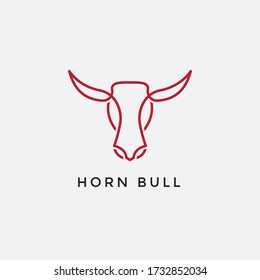  Abstract angus cow bison buffalo steak premium logo design. Creative bull horns line icon symbol