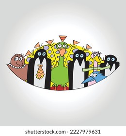 Resumen de arte animal, ilustraciones vectoriales de animales y pájaros coloreados abstractos dibujados a mano. 