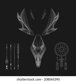 Abstract animal background line art. Skull. Antlers. Vector. Isolated.