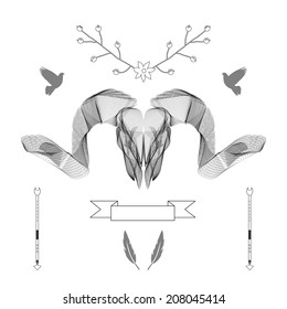 Abstract animal background line art. Skull. Antlers. Vector. Isolated.