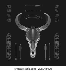 Abstract animal background line art. Skull. Antlers. Vector. Isolated.
