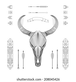 Abstract animal background line art. Skull. Antlers. Vector. Isolated.