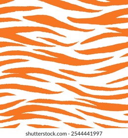 Abstract Animal Background. Tiger Seamless Pattern. Tiger Stripes Pattern Design. White Orange Drawing Safari Texture Print.