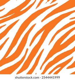 Abstract Animal Background. Tiger Seamless Pattern. Tiger Stripes Pattern Design. White Orange Drawing Safari Texture Print.