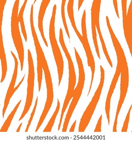 Abstract Animal Background. Tiger Seamless Pattern. Tiger Stripes Pattern Design. White Orange Drawing Safari Texture Print.