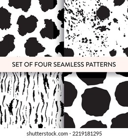 Abstract animal coat style repeat seamless pattern set. Vector illustration. Pattern for print, scrapbooking, wallpaper, textile, fashion, packaging, wrapping paper.