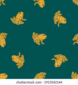 Abstract animal exotic seamless pattern with marine frog orange contoured shapes. Turquoise background. Flat vector print for textile, fabric, giftwrap, wallpapers. Endless illustration.