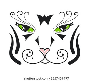 Abstract animal face with green eyes, vector illustration