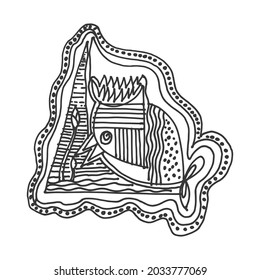 abstract animal face line art hand drawn on dark background