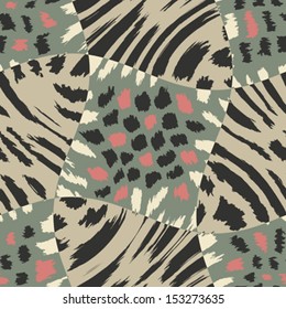 Abstract animal fur patchwork print template. Seamless pattern. Vector.