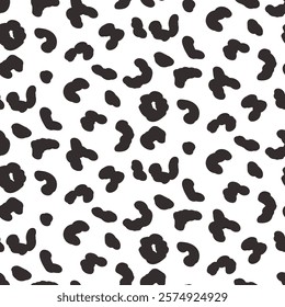 Abstract animal monochrome seamless pattern.Dalmatian, leopard or ocelot print allover background. Jaguar fur continuous vector hand drawn ornament. Surface pattern design camouflage motif.