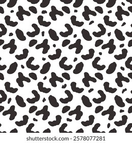 Abstract animal monochrome seamless pattern.Dalmatian, leopard or ocelot print allover background. Jaguar fur continuous vector hand drawn ornament. Surface pattern design camouflage motif.