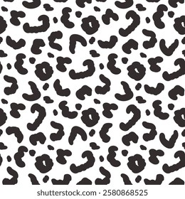 Abstract animal monochrome seamless pattern.Dalmatian, leopard or ocelot print allover background. Jaguar fur continuous vector hand drawn ornament. Surface pattern design camouflage texture motif.