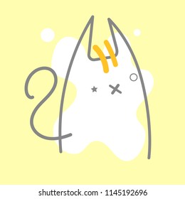 abstract animal pet cat line logo label icon sticker in yellow background,flat vector illustration cartoon character design isolated