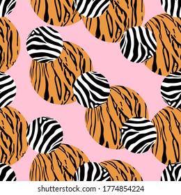 Abstract animal print in circle shape. Wild animals seamless pattern. background texture. Modern abstract design for paper, cover, fabric, interior decor.