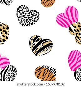 Abstract animal print in heart shape. Wild animals seamless pattern. background texture. Modern abstract design for paper, cover, fabric and interior decoration.