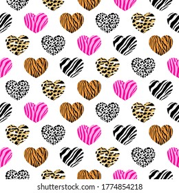 Abstract animal print in heart shape. Wild animals seamless pattern. background texture. Modern abstract design for paper, cover, fabric and interior decoration.