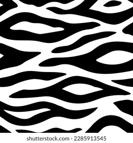 Abstract animal print seamless pattern. Tiger or zebra striped fur black and white texture. Wild animal endless background. Vector illustration