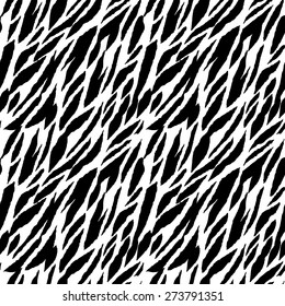 Abstract animal print seamless pattern in black and white. Zebra, tiger stripes, lines. Striped repeating background texture. Cloth design. Wallpaper, wrapping