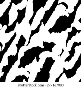 Abstract animal print seamless pattern in black and white, camouflage clothing. Spots, lines. Spotted repeating background texture. Cloth design. Wallpaper, wrapping