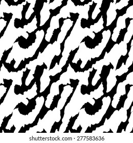 Abstract animal print seamless pattern in black and white, camouflage clothing. Spots, lines. Spotted repeating background texture. Cloth design. Wallpaper, wrapping