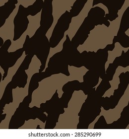 Abstract animal print seamless pattern in brown colors, camouflage clothing. Spots, lines. Spotted repeating background texture. Cloth design. Wallpaper, wrapping