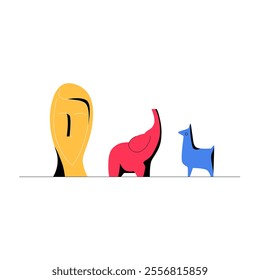 Abstract Animal Sculptures In Flat Vector Illustration Symbolizing Art, Modern Design, And Creative Expression, Isolated On White Background