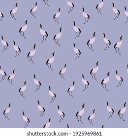 Resumen de patrones animales sin soldadura con la impresión de pequeños pájaros de grúas. Fondo azul. Diseño creativo. Perfecto para el diseño de tela, impresión textil, envoltura, cubierta. Ilustración vectorial.