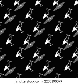 Abstract Animal Seamless Pattern with Stork Birds Vector Graphic Silhouette can be use for background and apparel design