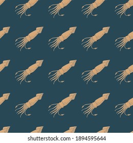 Abstract animal seamless pattern with wild squids beige print. Dark turquoise background. Perfect for wallpaper, textile, wrapping paper, fabric print. Vector illustration.